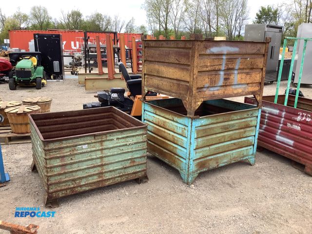 Lot 2-35381 - 3 37.5”x38”x24.5”H Stackable Metal industrial storage crates