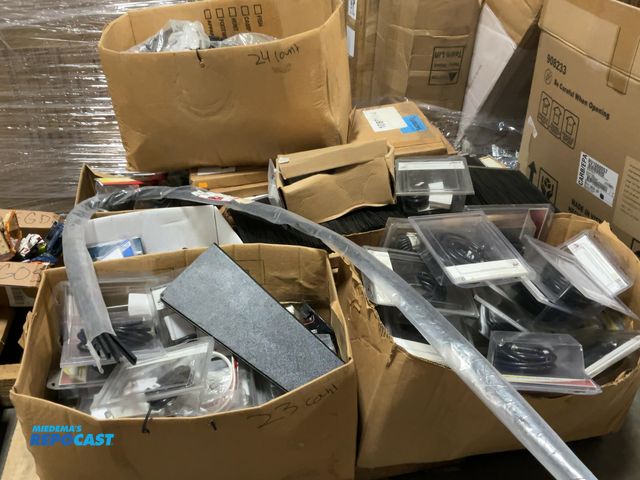Lot 2-99574 - Skid lot of miscellaneous items including exterior satellite cables screw cover outlets brush guards...