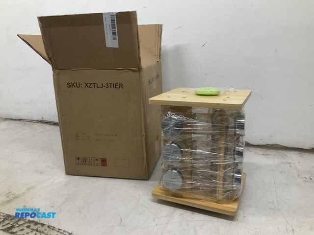 Lot 2-92631 - Wood Lazy Susan Spice Rack with Glass Spice Jars Included