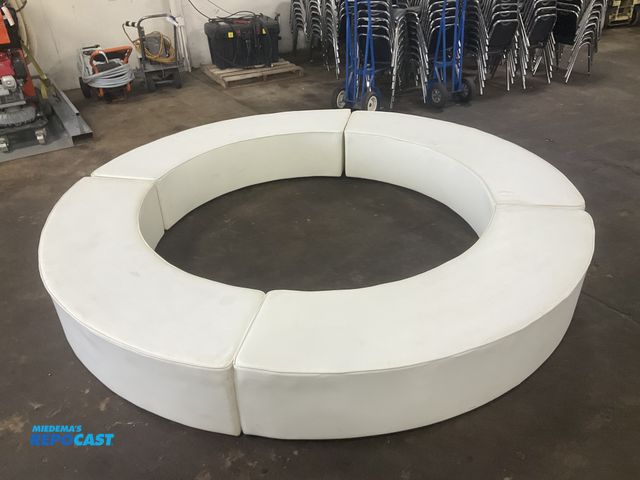 Lot 2-33223 - Four piece quarter round white vinyl benches, makes a circle approx 10’ diameter, each bench is appr...