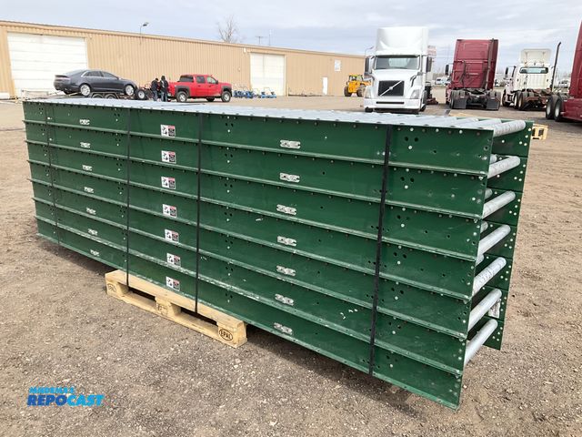 Lot 2-33121 - (7) sections of belt over gravity roller conveyor, 12’ long each, appprox 21.5” wide rollers, no leg...