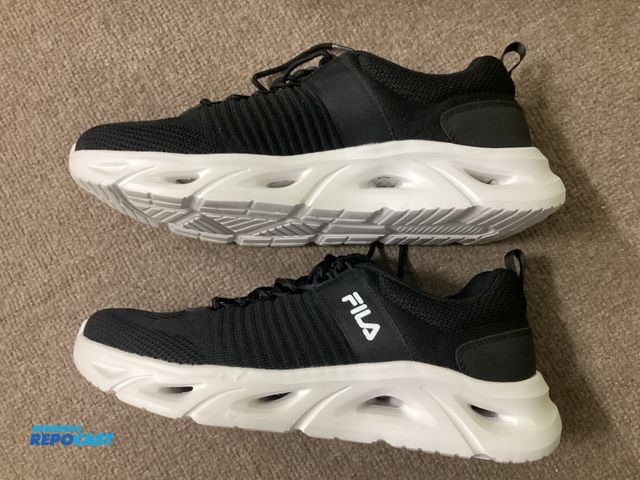 Lot 2-34606 - New FILA AETHER DASH shoes. Black and white, men’s size 9.