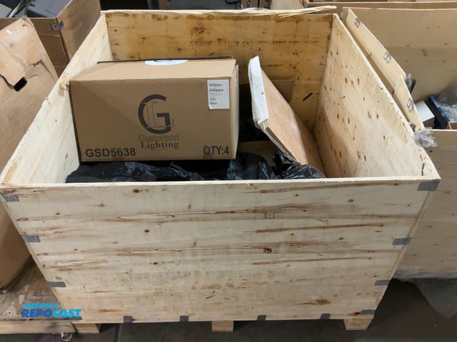 Lot 2-60449 - Crate of Miscellaneous RV Parts Including a Small Countertop, Gustafson Lighting Decor, Two Bags of ...