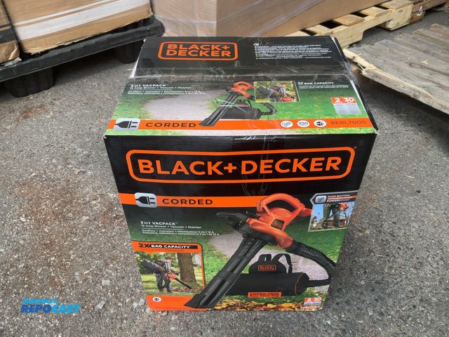 Lot 2-95193 - Black and Decker 12 AMP 250 MPH 400 CFM Corded Electric 3-In-1 Backpack Leaf Blower, Vacuum &amp; Mu...