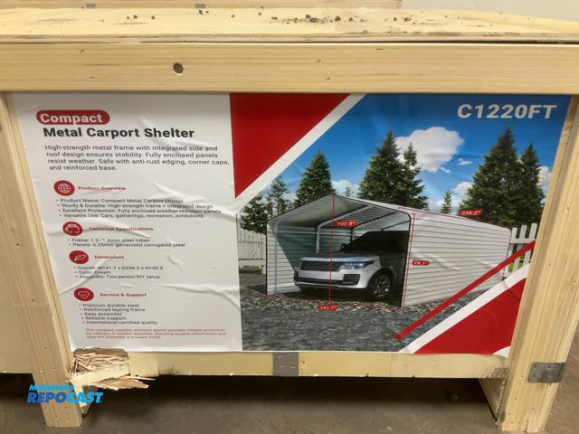 Lot 2-44912 - New SDLANCH 12’x20’ Metal Carport with Enclosed Sidewalls, Cream Color, 141.7” wide x 236.2” deep x ...