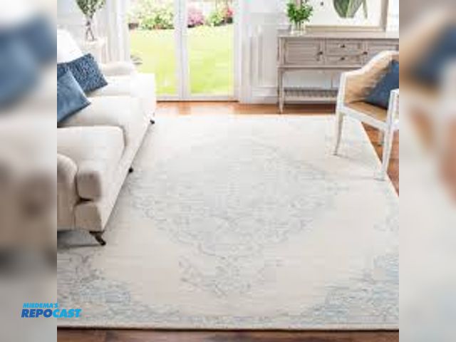 Lot 2-23694 - SAFAVIEH Micro-Loop Ivory/Blue 8 ft. x 10 ft. Medallion Oriental Area Rug, MLP516A-8