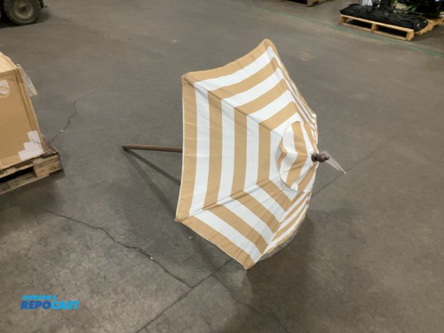 Lot 2-18473 - Lot of (1) Small Collapsable Beach Umbrella, threaded wooden pole. ~3 foot span