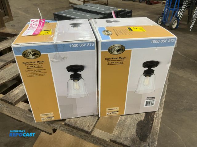 Lot 2-23310 - (2) Hampton Bay Semi-Flush Mount Light Fixtures, Oil-Rubbed Bronze Finish, Clear Glass Shade, 7” Dia...