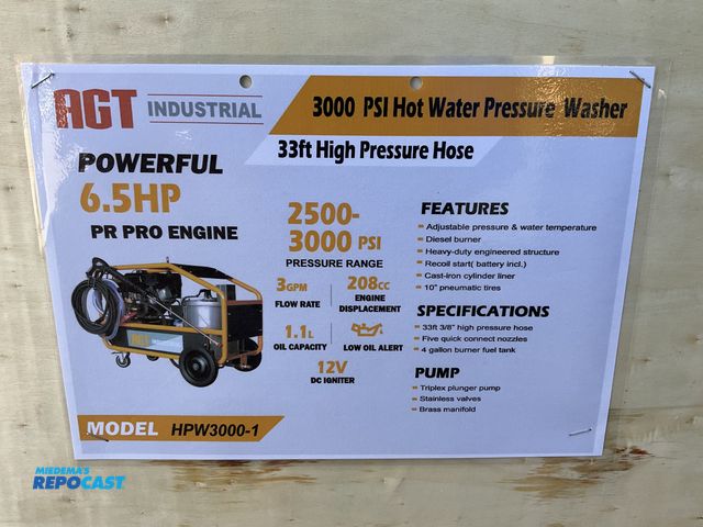 Lot 2-31569 - New AGT Industrial HPW3000-1 3000 PSI Hot Water Pressure Washer Gas Powered Electric Start Recoil St...