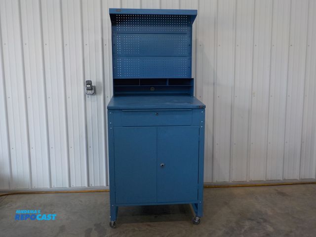 Lot 2-34239 - Global Industrial personal work station. One pull out drawer. Upper cubbies. Hook backwall. Two shel...