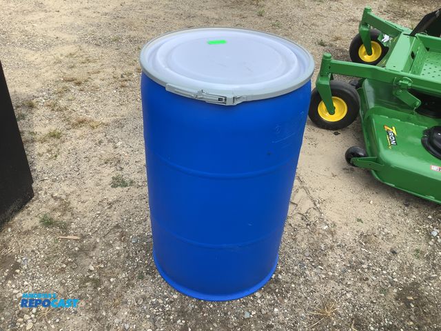 Lot 2-96101 - 55gal. blue plastic barrel w/ removeable lid &amp; locking ring - clean inside, contained a food pro...