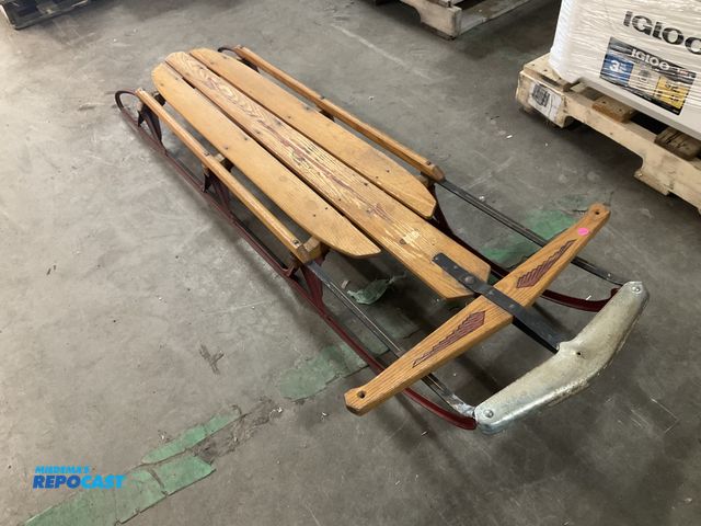 Lot 2-17069 - Vintage Wood Snow Sled with Metal Frame, Some Paint is Fading