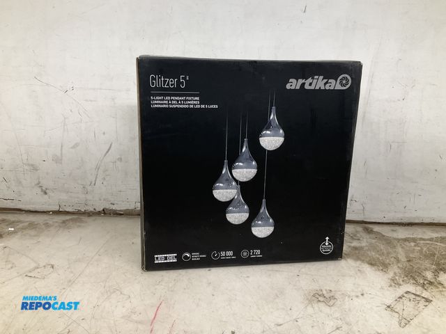Lot 2-79850 - PDT-5GL-RN New Artika Glitzer 5- light LED pendant fixture with 5 lumens