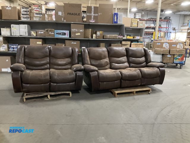 Lot 2-93700 - Lot of (2) Brown Leather Couch’s including (1) 2 cushion approximately. 65” x 35’ x 39” and (1) 3 cu...