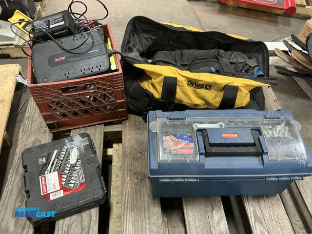 Lot 2-73290 - DeWalt Tool Bag, Rubbermaid Toolbox full of various Tools, a Craftsman Socket Wrench Set, and other ...