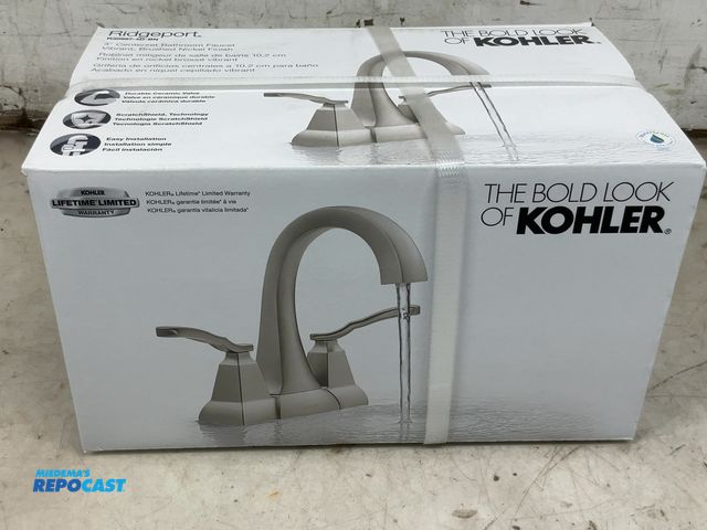 Lot 2-35368 - (1) Kohler ridgeport 4” on center bathroom faucet in brushed nickel