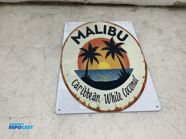 Lot 2-76355 - Malibu metal tin sign approx. 8”x12”