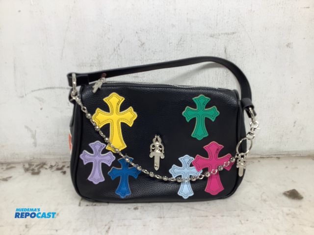 Lot 2-74018 - New Chrome hearts multicolor cross patch black leather and silver chain shoulder bag