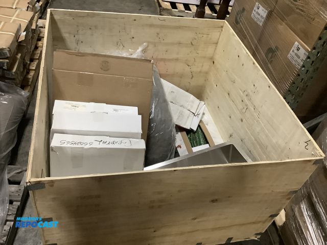 Lot 2-99037 - Crate of Toilet Seats, Bedding, 25” x 15” x 7” Metal Sink, and more