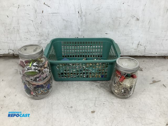 Lot 2-33548 - Small basket and 2 jars of jewlery.