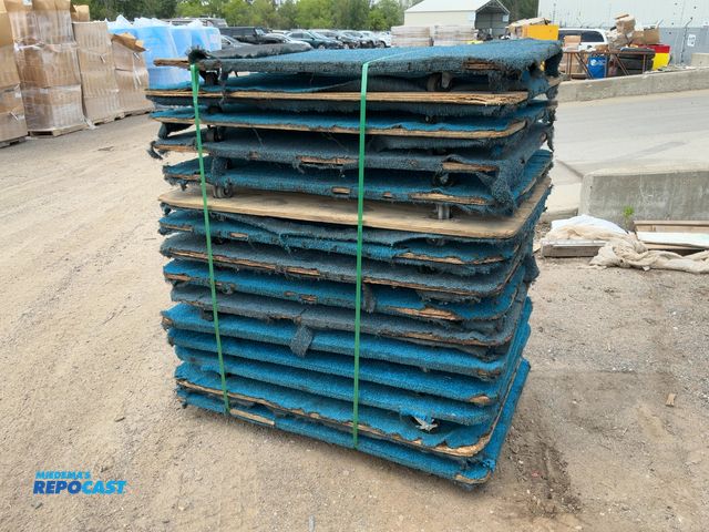 Lot 2-13344 - Stack of (15) Carpeted Wooden 4-Wheel Dollies, 36” x 54”