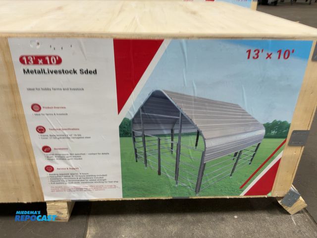 Lot 2-21771 - New SDLANCH 13'x10' Metal Livestock Shed, 2"x2" 16 Gauge Frame, 27 Gauge Galvanized Corrugated Steel...