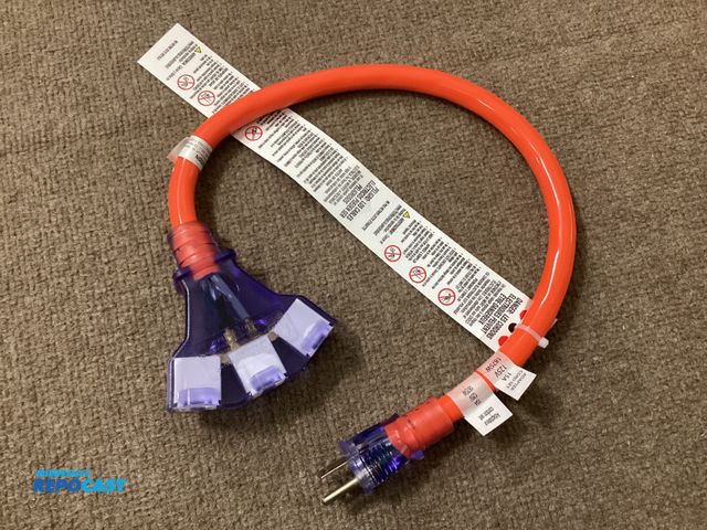Lot 2-92884 - New 12/3 heavy duty Tri-tap power cord adapter. Hi-Vis orange. 24 inches long.