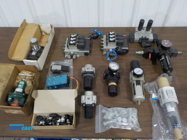 Lot 2-33887 - Lot of (13) Air Controlled Valves, Air Regulator, Air Solenoids, (2) Lot of Fittings