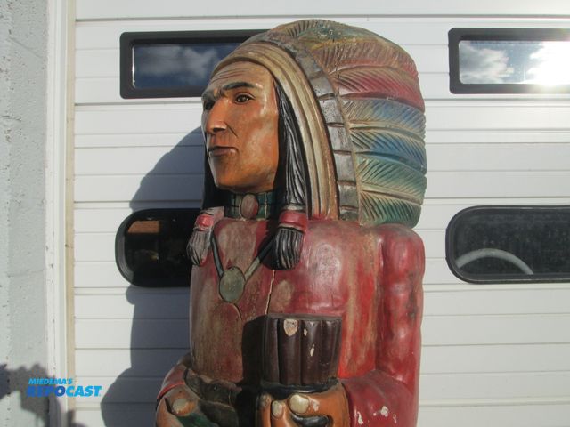 Lot 2-56913 - solid wood hand carved cigar stone indian native american 6' 8" tall 22" wide