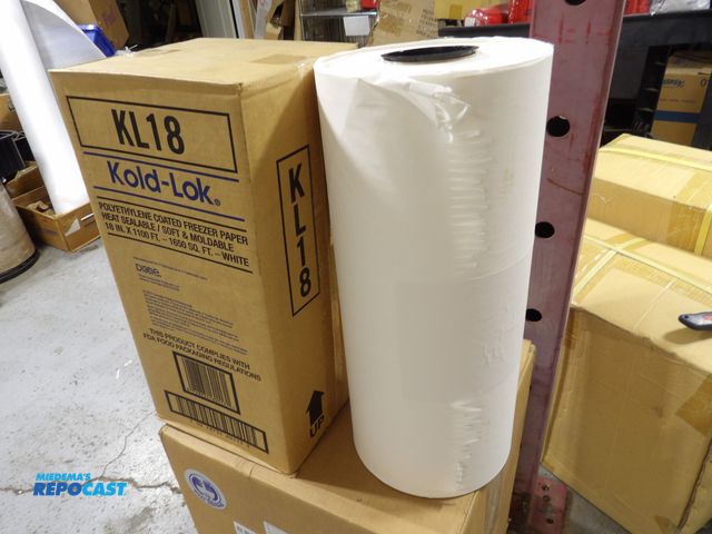 Lot 2-53977 - lot of 2 new freezer paper rolls, 18" x 1,100ft each roll, heat sealable, polyethylene coated