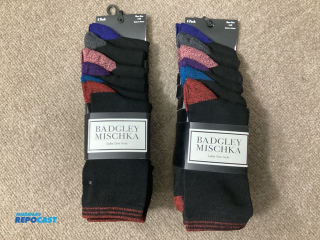 Lot 2-77701 - Two new 6 packs of Badgley Mischka Ladies Crew Socks. Fits shoe sizes 4-10. Assorted colors.