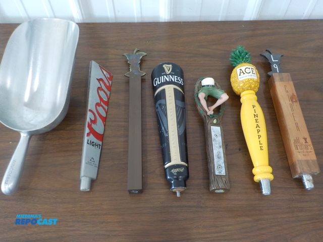 Lot 2-16276 - 6 tap handles and an aluminum scoop