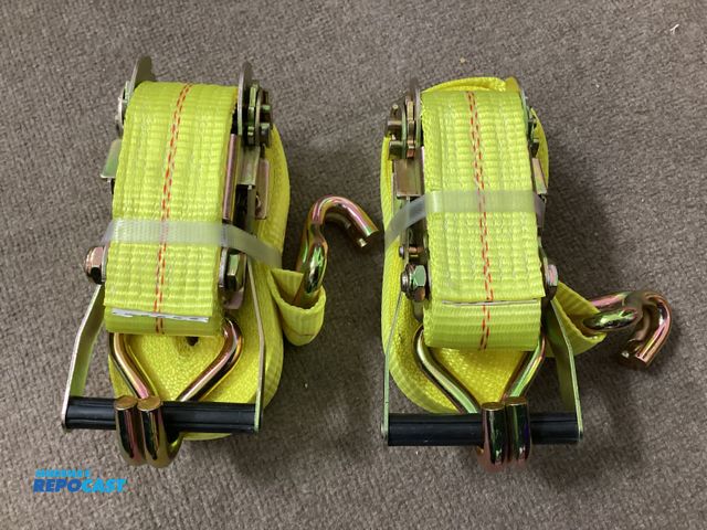 Lot 2-77660 - New Lot of two new ratchet straps, 2"  X 27'. 10000lb breaking strength, for loads up to 3333lbs.