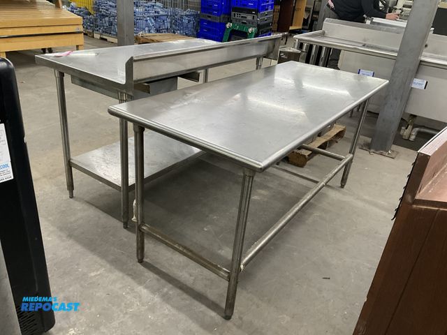 Lot 2-23902 - Lot including (1) 60” width x 35.5” height x 30” depth stainless steel prep table with single drawer...