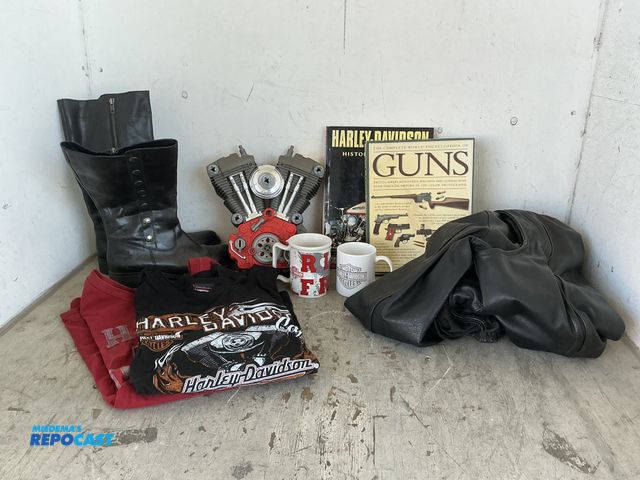Lot 2-75467 - Lot of misc. items including gun encyclopedia book, Harley Davidson history book, Brooks black leath...