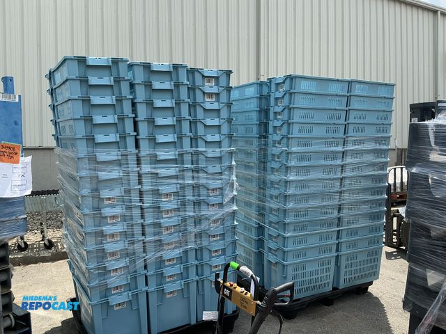 Lot 2-91051 - Lot of (2) skids of blue plastic totes approx. 24”x 16”x16”