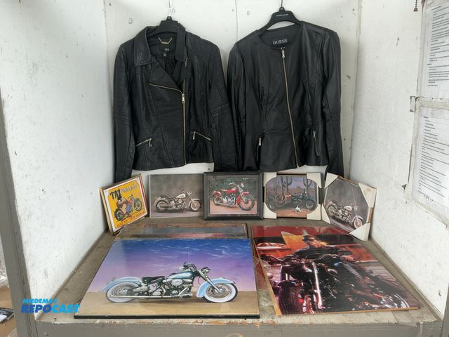 Lot 2-18255 - Lot of motorcycle collectors items including 2 jackets and many photos