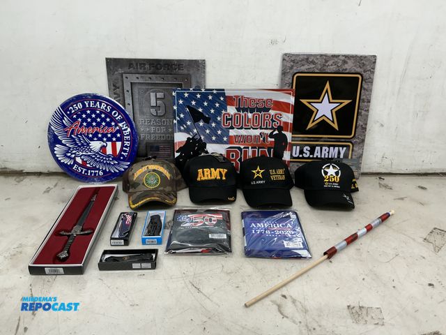Lot 2-76880 - Lot of various Signs, Knives, Flags, &amp; Ballcaps