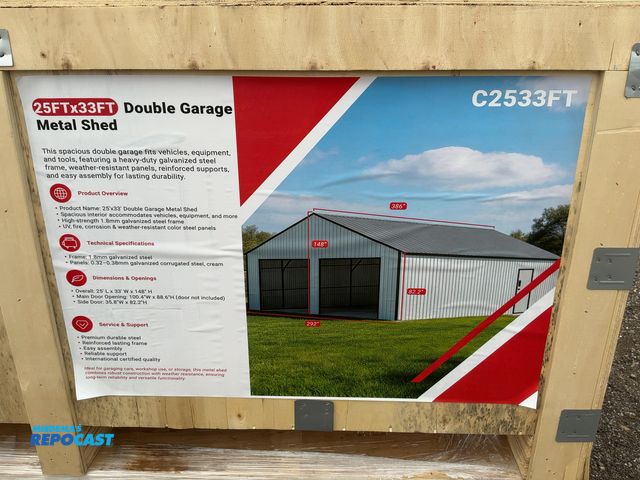 Lot 2-40140 - New SDLANCH 25’ x 33’ Double Garage Metal Shed, Model SDLC2533FT, 292” Wide x 386” Long x 148” Tall ...
