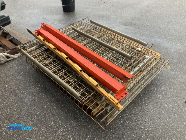 Lot 2-74252 - Lot of pallet racking wire grates and a couple cross members, grates are 43” Dx 46” W, crossmembers ...