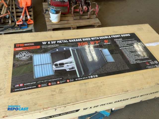 Lot 2-22849 - TMG Industrial 10’x20’ Metal Garage Shed with Double Front Doors, 9’10” wide x 19’8” long x 8’ tall ...