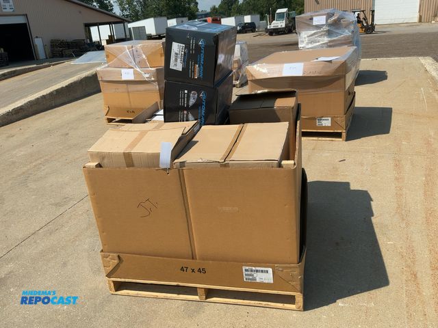 Lot 2-11229 - Skid of Assorted New Semi Truck Parts includes lights, zip ties, air line fittings, axle caps and ga...