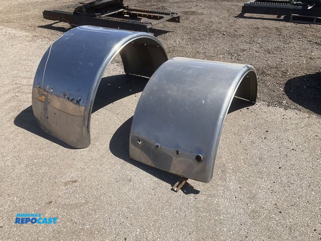 Lot 2-43661 - (2) stainless steel semi truck fenders, both are 24” wide, one is approx 20”T and the other is appro...