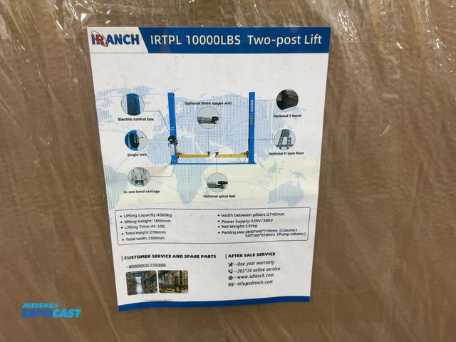 Lot 2-42142 - New IRANCH IRTPL 10,000 lb Capacity Two-Post Vehicle Lift, 1800 MM Lifting Height, Posts are 106-1/2...