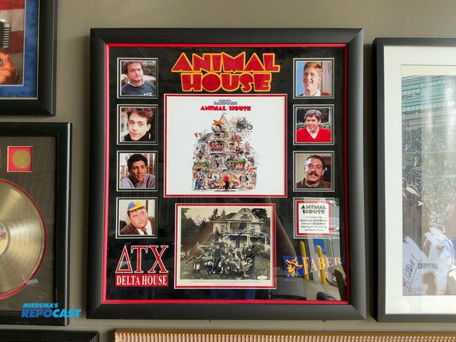 Lot 2-53343 - Framed National Lampoon’s Animal House Memorabilia Collection, including a movie poster, pictures of...