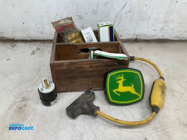 Lot 2-92278 - Wooden box with Leviton Locking Plugs and Connectors, Bolts/Screws, Wire Connectors, a Heavy Duty Po...
