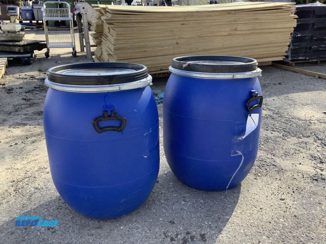 Lot 2-77184 - Lot of (2) Blue 25gal. Plastic Barrels w/ Lock