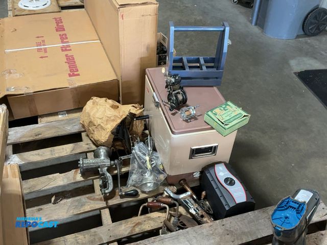 Lot 2-13737 - Lot of miscellaneous items including fishing reels, cookie maker, tigers drink holder, hitch, insink...