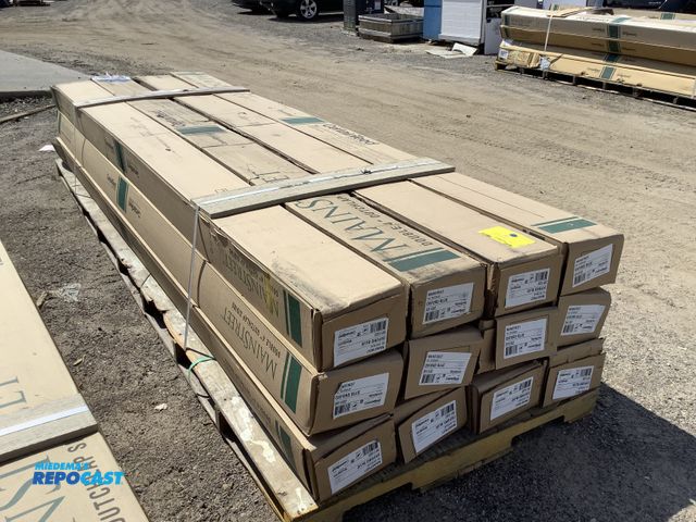 Lot 2-27201 - Large skid lot of (12) boxes of certainteed main street D4” dutchlap Oxford blue vinyl siding - each...