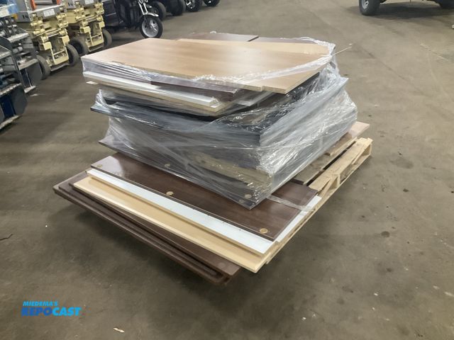 Lot 2-23733 - Skid of misc wood panels for cabinets, cabinet doors and table tops
